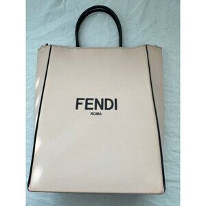 Fendi Roma Beige & Black Leather‎ Tote Bag With Gold Hardware & COA's